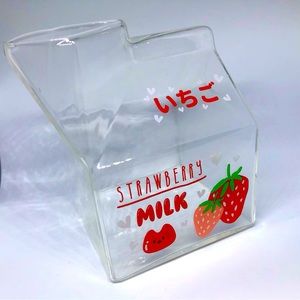 Kawaii Strawberry Milk Box Glass Cup